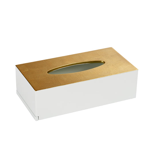 Lacquered Tissue Box Gold and White