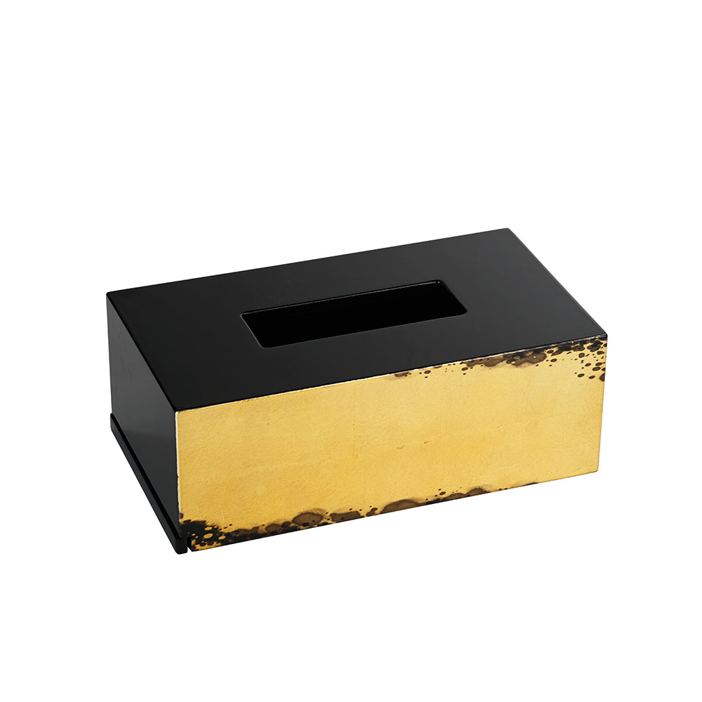 Lacquered Tissue Box Black and Gold