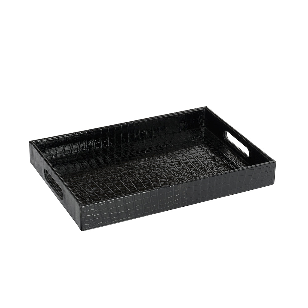 Tray Faux Croc Black Large