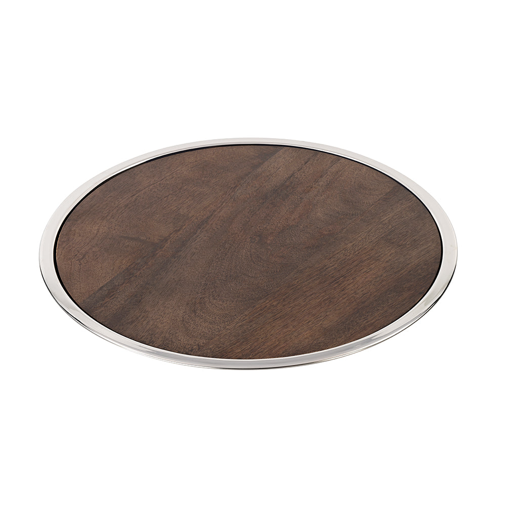 Circular Wooden and Stainless Steel Tray Medium