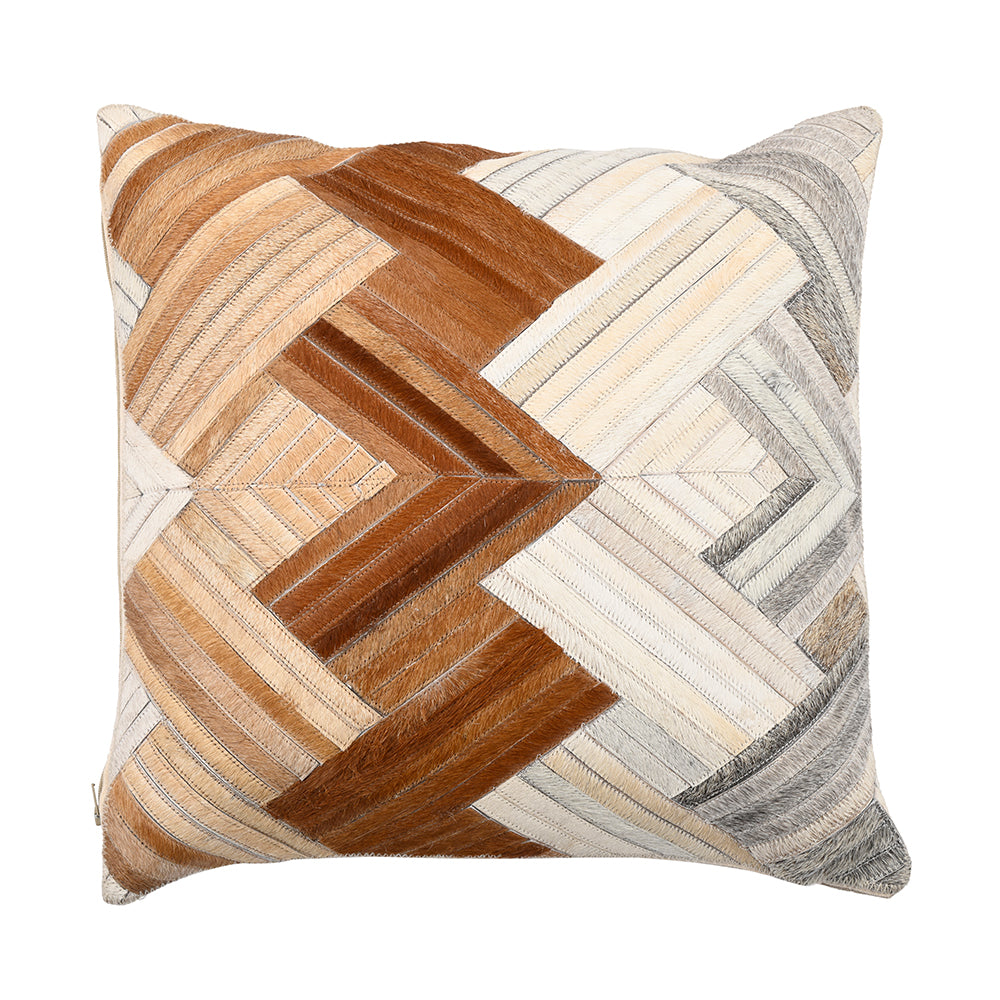 Hairon Leather Zigzag Patchwork Cushion Cover