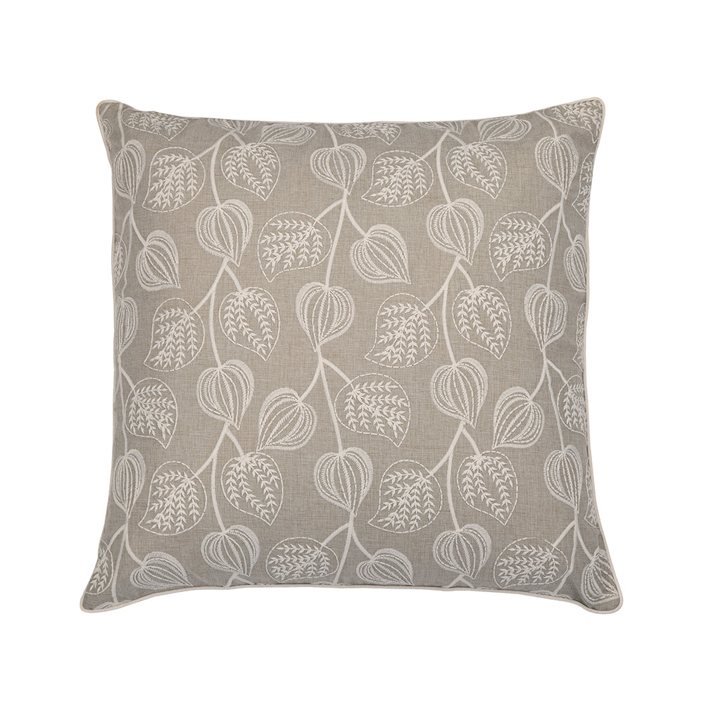Light Grey Leaf Embroidery Cushion Cover