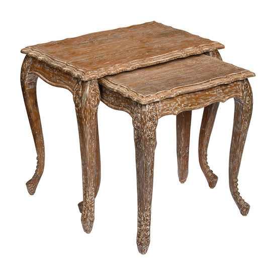 Carved Wooden Nesting Table Set of 2